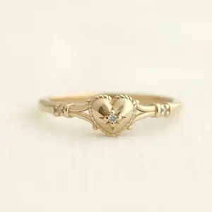 Sanjie Simple and Stylish Heart-Shaped Women's Gold-Plated Ring, Ins Fashion Accessory, Heart-Shaped Jewelry Direct Sale