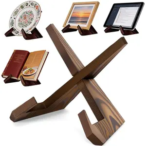 6.5 Inch Vintage Brown Wooden Cook Book Stand, Display Stand for Recipe Bible Plate, Suitable for Kitchen Counter Vintage Kitchen Decor