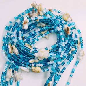 Sea Breeze Waistbeads, women Adormnent Body jewelry Blue Mix women Adormnent Body jewelry Tie on waistbeads 50 inches