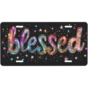 Christian Blessed Rainbow Sparkle Front License Plate 6x12 – God's Promise Glitter Aluminum Vanity Tag for Car Truck SUV – Waterproof Fade Resistant – Gift