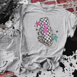 Checkered Alan! Can Skellie Hand Bleached Shirt Comfy Unisex Jersey Top Casual Vintage Style Short Sleeve Crew Neck Medium Length