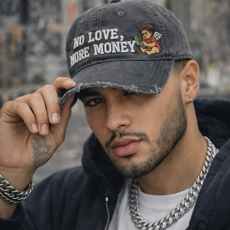 No Love More Money Unisex Streetwear Hat with Vintage Finish and High-Quality Embroidery Adjustable and Comfortable for Daily Wear