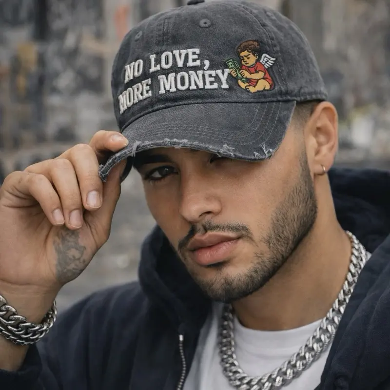 No Love More Money Unisex Streetwear Hat with Vintage Finish and High-Quality Embroidery Adjustable and Comfortable for Daily Wear