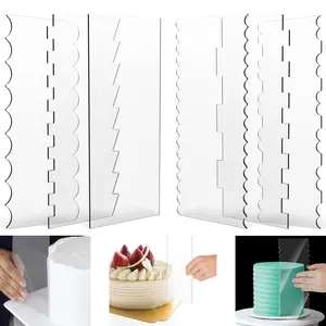 Birthday Gifts 6 Counts Cake Scraper Set Acrylic Cake Edge Smoother Tool with 11 Patterns Cake Decorating Contour Scraper Cake Stripes Edge Contour Comb Effortless to Clean for Mousse Butter Cream Cake Decoration Bakeware Transparent