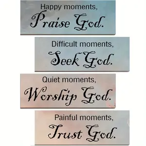 Christian Wall Decor, 4 Counts/set Letter Pattern Wooden Wall Hanging Decor, Wall Decor for Home Bedroom & Bathroom & Living Room, Religious Decoration