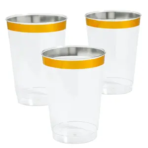 Bulk  50 Ct. Gold Rim Clear Plastic Cups