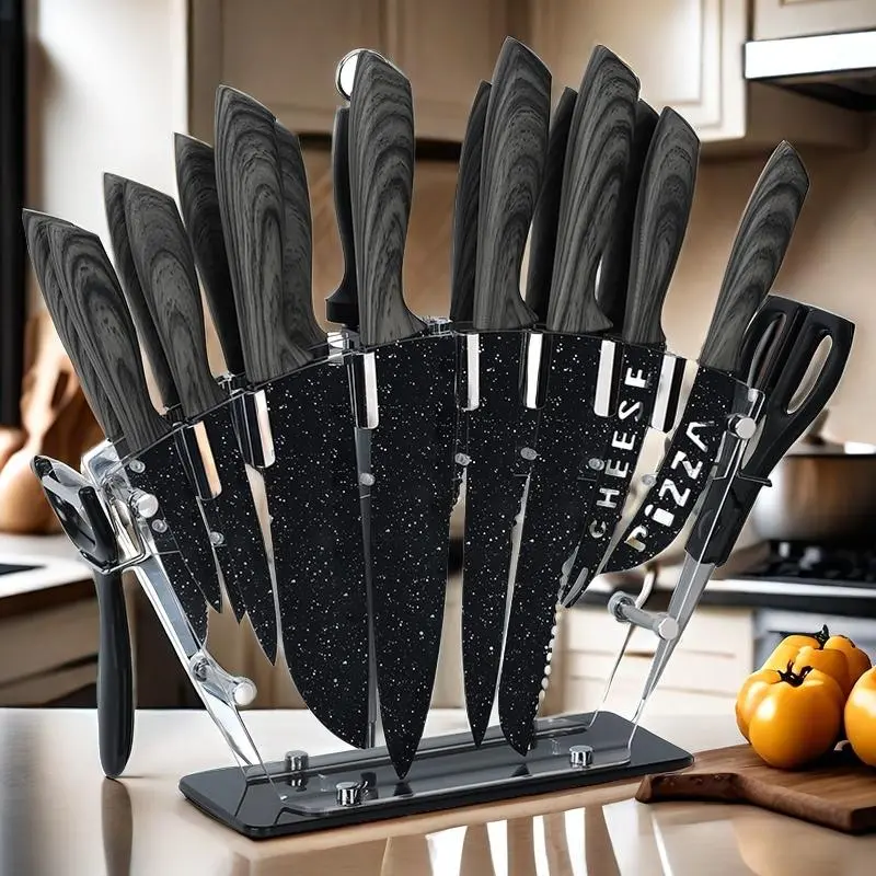 19 PCS Professional High Carbon Stainless Steel Knife Set with Block,Ultra Sharp Chef Knives, Steak Knives, Bread Knife, Scissors & Sharpener