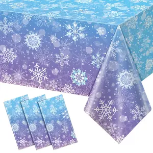 3 Pack Winter Snowflake Plastic Tablecloth Decorations, Blue and Purple Snowflake Winter Wonderland Disposable Table Cover for Christmas Holiday New Year Party Supplies Decorations