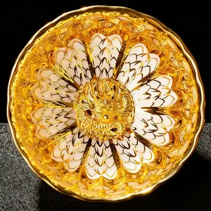 Luxury 24K Gold Plated Ceramic Tea Cup - Dragon & Peacock Pattern | Chinese Style Tea Bowl for Tea Ceremony & Gifting