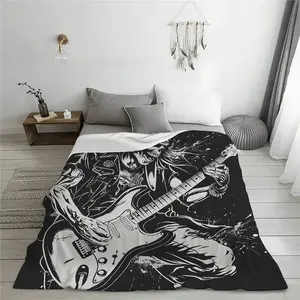 Guitar Pattern Blanket, Soft Comfortable Bedding for Home Office Travel Camping, Ideal Bedroom Accessories, Perfect Gift Idea, Soft Texture