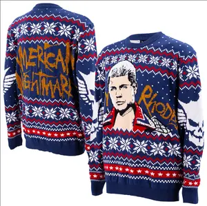 American Nightmare Rhodes Christmas Sweater – Blue Holiday Knit Pullover with Festive Snowflake Pattern | Ugly Xmas WWE Style