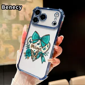 Compatible with iPhone 17 Pro Max 16 15 Plus Air 14 13 12 11 E Case Mama's Heart Delight Pattern Four Corner Drop Resistant Electroplated Transparent TPU Soft Trendy Cover