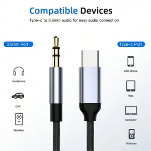 USB Type-C to 3.5mm Audio Cable, Durable Braided Design, Compact and Portable, for Hi-Fi Sound, Universal Headphone Adapter for Phones & Laptops