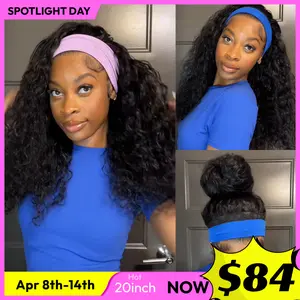 UNice Zero Stress Upgrade Water Wave Headband Wig Human Hair with Drawstring Glueless No Slipping Secure All Day Wigs for Beginners Friendly