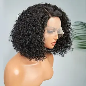 NEW Short 8 to 16 Inch Kinky Curly Bob Human Hair Wig Pre Plucked T Part Lace Peruvian Curly Human Hair Bob Wigs For Women and