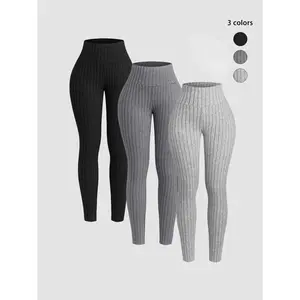 Women’s Autumn–Winter fleece-lined thick plush high-waisted slim-fit long pants, fashion versatile basic solid-color casual trousers, 3-piece set