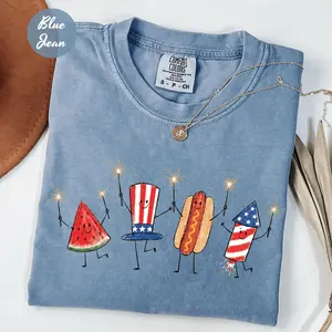 Comfort Colors Patriotic Doodle Cute Fourth of July Y2k Graphic Tee, Watermelon Hotdog Firework Retro American Funny Sumer 250th Unisex T-Shirt - Perfect Gift for Fans