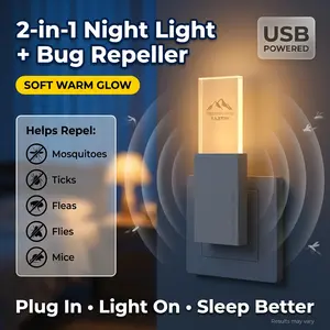 2-in-1 Ultrasonic Pest Repeller & Night Light, USB Plug-In Indoor Bug Repellent, Safe for Kids Pets, Chemical-Free, Repels Mosquitoes Mice Roaches Spiders, Silent 24/7 Protection for Bedroom Home
