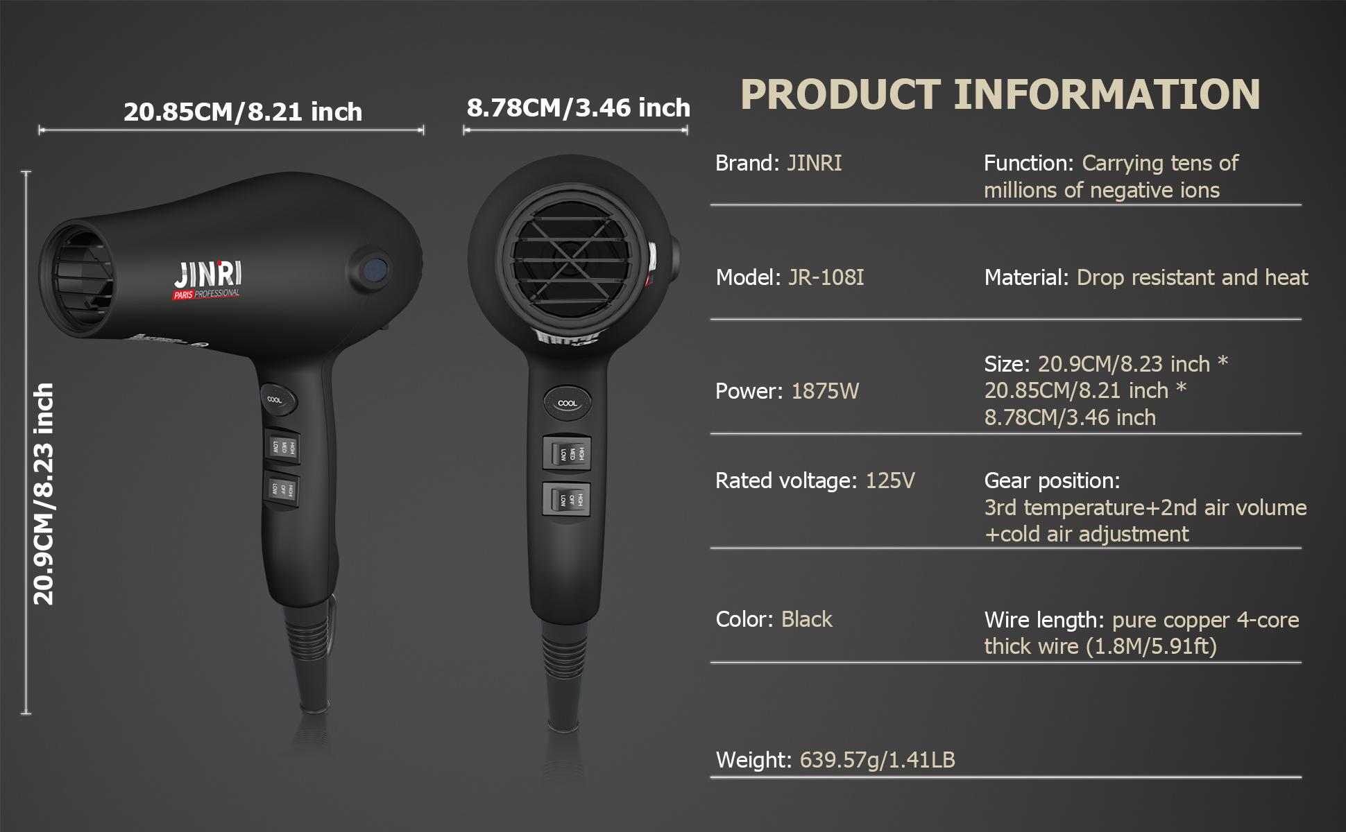 Ionic Hair Dryer with Diffuser, Powerful 1875W Blow Dryer for Women & Men, Fast-Drying Hair Dryer with Nozzle for Home, Salon, Travel