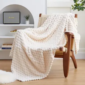 Fleece Throw Blanket for Couch or Bed - 3D Imitation Turtle Shell Jacquard Decorative Blankets - Cozy Soft Lightweight Fuzzy Flannel Blanket Suitable for All Seasons(50"*60",Beige)
