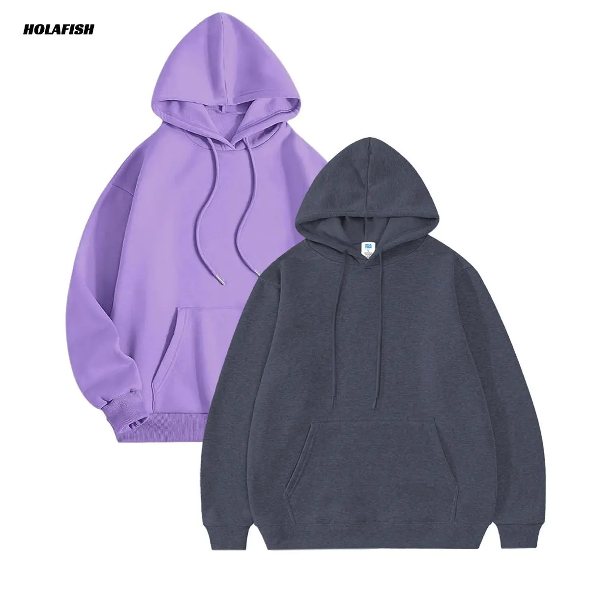 Holafish Women's Classic Plain Plush Fabric Hoodie, 2PCS Unisex Thick Polyester-Cotton Blend Sweatshirt with Pocket, Lavender H71