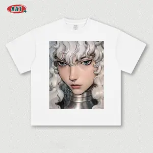Berserk Griffith Oil painting texture Front print Heavyweight Vintage Tee 100% Cotton OVERSIZED Anime T-shirt Menswear Top vintage shirt crew necks Casual Streetwear Black Baggy Crewneck Tshirt Tropical Shortsleeve Loose，Give anime gifts SummerVibes