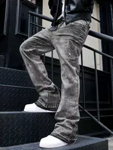 Men's New Style Micro Flare Denim Stretch Jeans with Frayed Hem, Vintage Elastic High-End Bell Bottoms, Casual Fashion Pants for Men