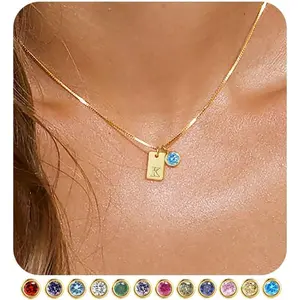 Initial Necklaces for Women Dainty Gold Birthstone Necklace for Women Trendy 14K Gold Plated Letter Necklace Non Tarnish Tiny Emerald Pendant a e s t k m j Necklace Gold Jewelry Birthday Gifts