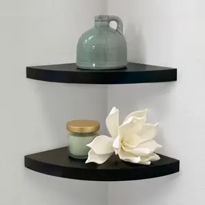 9.45" Wood Round Corner Floating Shelf, Set of 2, Black 9.45" Wood Round Corner Floating Shelf, Set of 2, Black