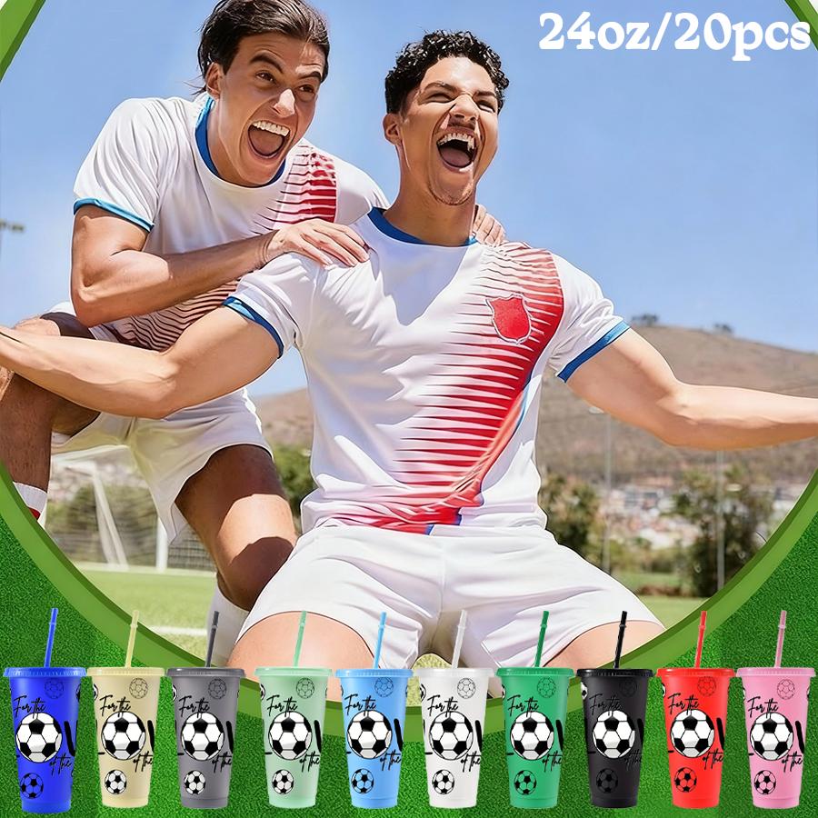 HILAKE 20 pcs plastic cups (includes cup lids and straws) | Travel cups available in multiple colors | Includes a cup brush and 5 straw brushes | Suitable for home decor, kitchen accessories, coffee cups, and water bottles