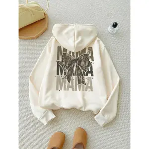 Women's Letter & Bow Print Graphic Hoodie, Casual Long Sleeve Hooded Sweatshirt for Fall & Winter, Women's Clothes for Daily Wear, Graphic Hoodies