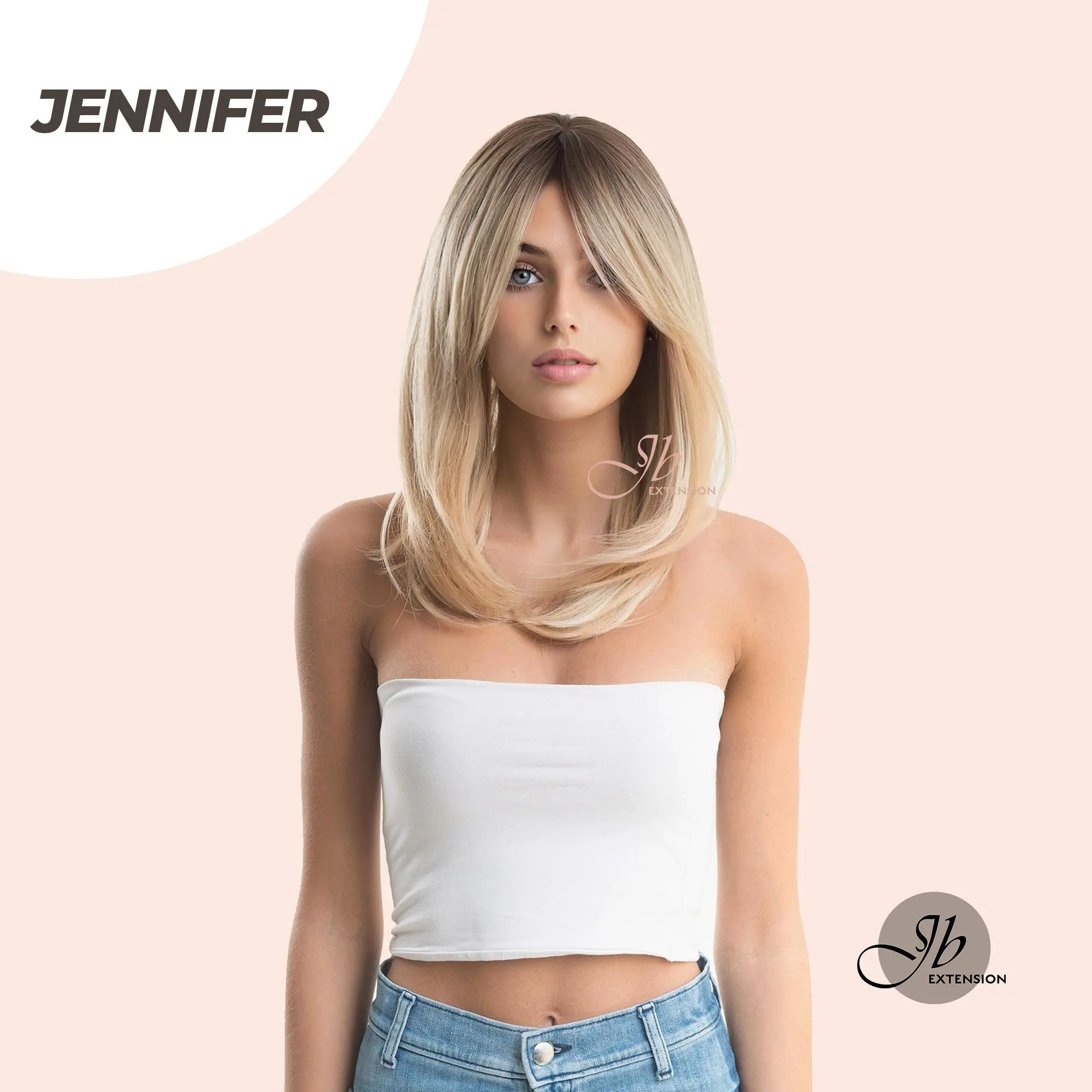 JBEXTENSION 18 Inch Long Layered Wigs for Women JENNIFER Synthetic Hair Wig with Bangs Ombre Blonde with Dark Roots JBEXTENSION 18 Inch Long Layered Wigs for Women JENNIFER Synthetic Hair Wig with Bangs Ombre Blonde with Dark Roots