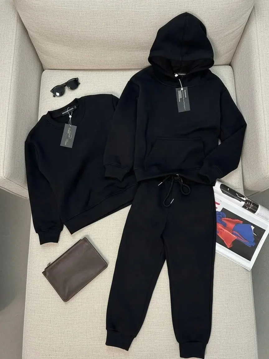 3 in 1 Timeless Elegance: Black Hoodie & Jogger Set