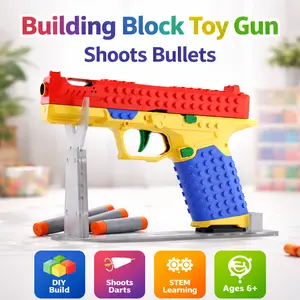Building Block Toy Gun Shoots Bullets DIY Creative Handgun STEM Model Display Piece for Kids Ages 6+ Birthday Gift Interactive Build Shooting Functionality