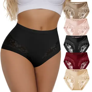 QUASTI 5PCS Mid Waist Lace Patchwork Semi-Sheer Women's Underwear, Sexy & Practical Basic Invisible Underwear, Lightweight, Skin Friendly, Soft, Comfortable & Sweet, Seamless Anti Roll Edge Elegant Minimalist Underwear, S-XXL