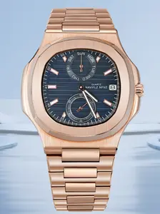 Business Watch Brand NAVIFLZ NFVZ Luxury Dual-Time Men's Stainless Steel Watch  - Chronograph Quartz Wristwatch with Brown Dial for Business & Travel