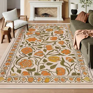 Vintage Floral Area Rug, 1 Count Non-slip Soft Floor Mat, Decorative Carpet for Home Living Room Bedroom, Home Decor