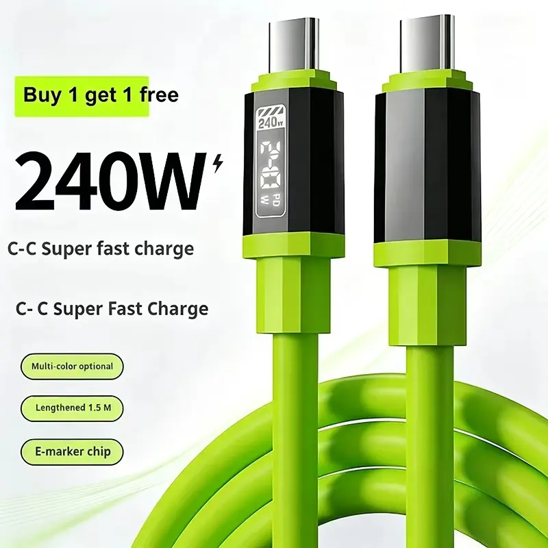 Buy 1 Get 1 Free 240W Fast Charging Cable, Mobile Data Cable, Smart Quick Charge, High-Power Fast Charging, Compatible with Apple Type-C Charging Smartphone Cellphone Type C Charger 18 Charging cable
