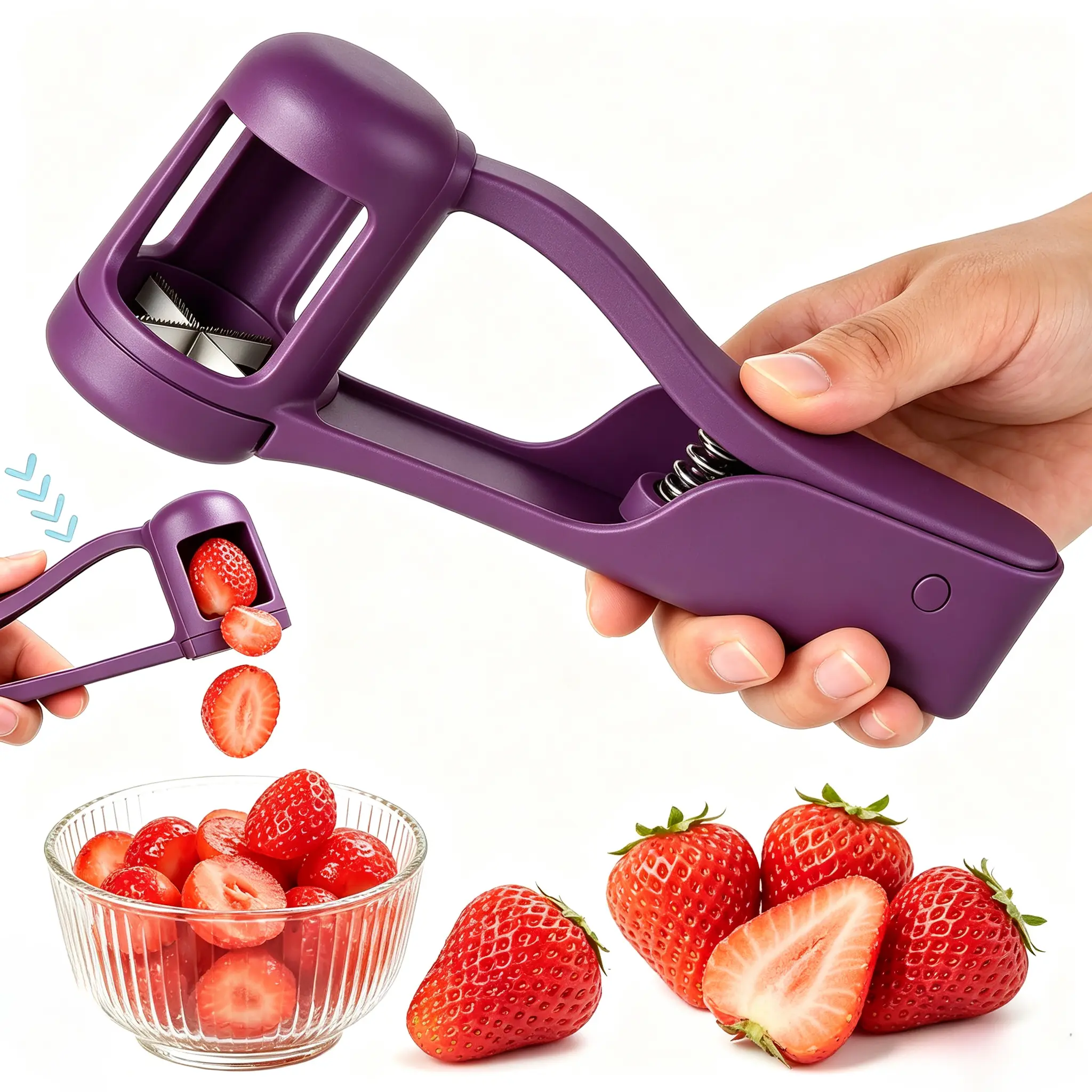 Anti-Choking 1-Press Grape Slicer, BPA-Free ABS Fruit Cutter with 304 Serrated Stainless Steel Blades, Portable Kitchen Gadget for Toddler Snacks & School Lunch Boxes