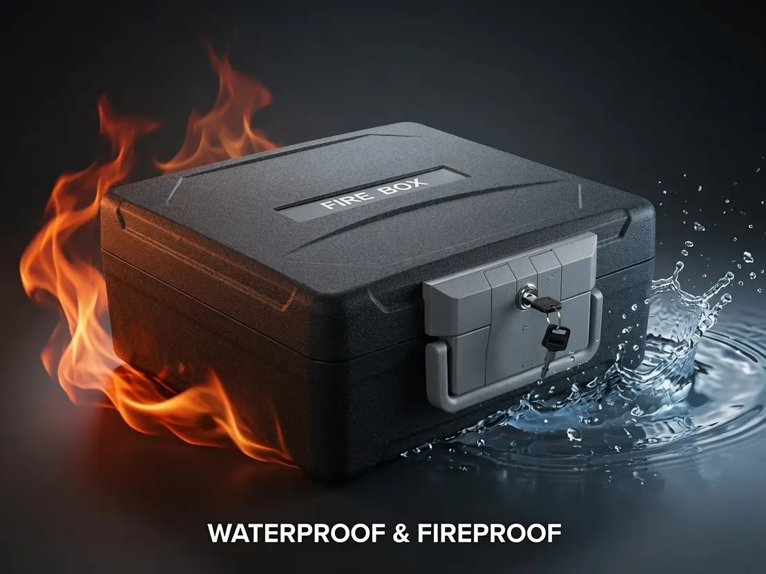 Fireproof and Waterproof , fire  document  with Sensor light, Portable Lock  with Key Lock and Ergonomic Handle, 1 Hour at 1700°F, 72 Hours Waterproof pin code father day gift cash protection proof metal safe firesafe box
