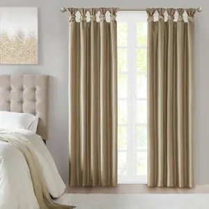95"x50" Lillian Twist Tab Total Blackout Window Curtain Panel Bronze: Madison Park, Faux Silk, Yellow, Tab Top