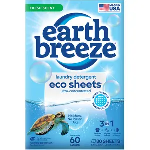 Earth Breeze Laundry Detergent Sheets - 60 Loads Liquidless Dissolvable Laundry Sheets - Powerful Clean With No Harsh Chemical Residue - No Plastic Jug