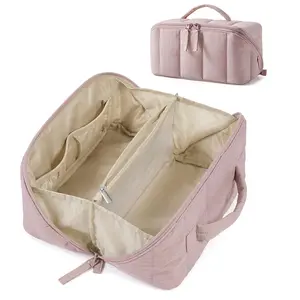 Travel Makeup Bag for Women, Lightweight Toiletry Bag, Portable Water-resistant Cosmetic Case, Puffy Padded Make Up Organizer Pouch, Open Flat Toiletry Bag for Toiletries, Brushes,Multi-compartment Bag,Multi-pockets Toiletry Essentials Organizer