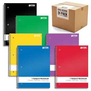 Office Products Spiral Notebooks 1-Subject, 24 Pack, Wide Rule, 70 Sheet, 8 x 10.5 inches, 6 Assorted Primary Colors, 24 Pack