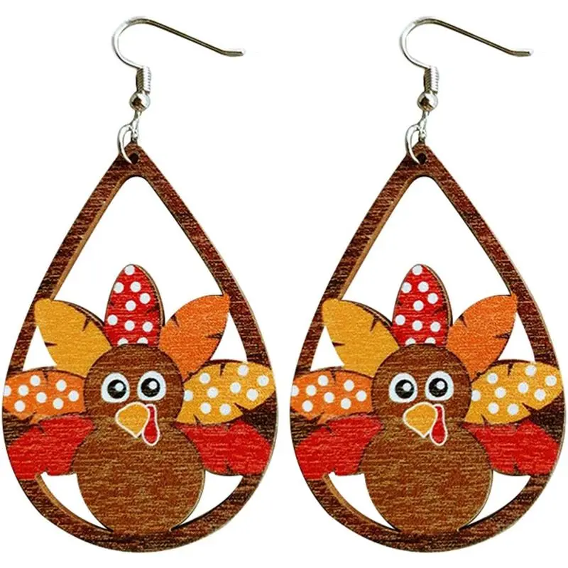 Cute Thanksgiving Turkey Dangle Earrings Sunflower Wooden Fall Earrings for Women Jewelry