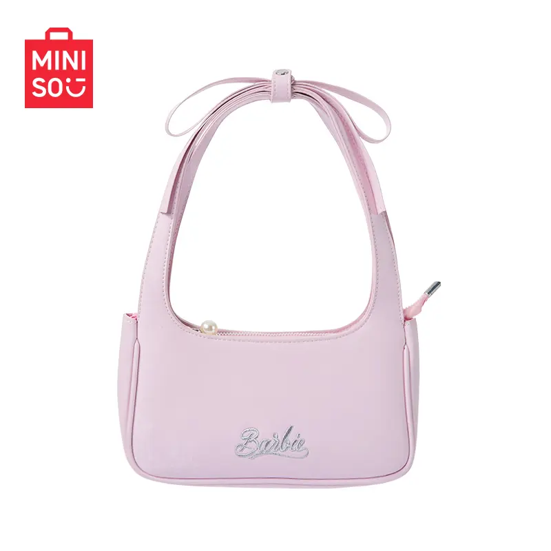 MINISO x Barbie Pink Y2K Shoulder Bag - Cute Hobo Purse with Bow Strap & Pearl Decor, Fashion Mini Handbag for Women Girls Daily Outing Party casual