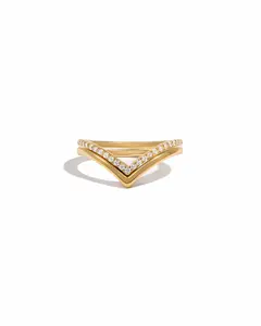 Sami Jewels Chevron Ring Set, 925 Sterling Silver Ring, 14K Gold Plated Ring, Stacking Ring Set, Simple Band Silver Ring Set, Stackable Gold Plated Cubic Zirconia Rings