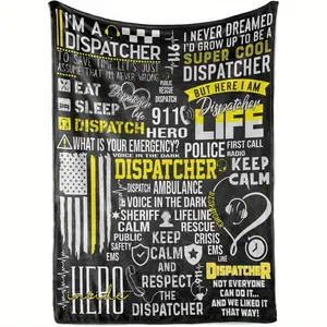 Dispatcher Gifts, Emergency Dispatcher Blanket Gifts, Unisex Emergency Dispatcher Gifts, Flannel Blanket, Black, 280gsm, 100% Polyester Flannel Blanket, All-Season Premium Blanket