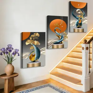 3-Pack Wood Frame Canvas, Modern Abstract Geometric Art Posters, Luxury Entryway Decoration, Waterproof Artistic Wall Art for Living Room, Bedroom, Office