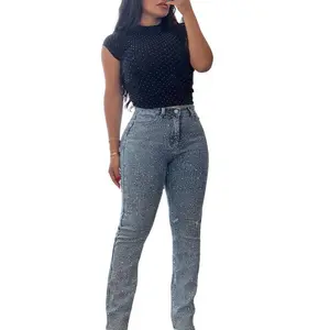 FernandaFullRhinestoneDenimPantsNOSTRETCHRippedSkinnyFitWomen'sBottomsStreetwearAllSeasonsJeans Womenswear Trouser